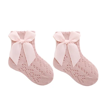 Летни Детски Чорапи за малки момичета, Мрежести Чорапи Дишащи Принцеса с лък, Празничен Сватбен Пътен костюм