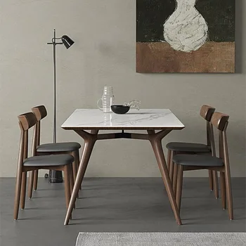 Комбинация от масата за хранене и столове от масивно дърво в италианския минималистичном стил, скандинавски минимализъм, модерна малко семейство, бяла wa