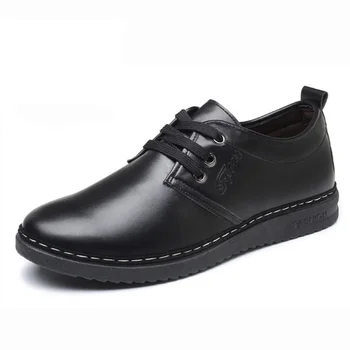 Пролетно-летни мъжки ежедневни кожени обувки дантела, кафяв, Мъжки обувки на равна подметка в английски стил, черна ежедневни официалната обувки