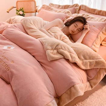 Зимен комплект спално бельо, топло меко бархатное домашно луксозно пуховое одеяло, стеганое одеало размер 
