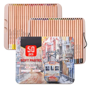 KALOUR Premium, 50 бр., набор от меки моливи пастелни тонове, Дървени кожа, Пастели, пастелни тонове, колекция от моливи за рисуване, комплект моливи за рисуване от художник