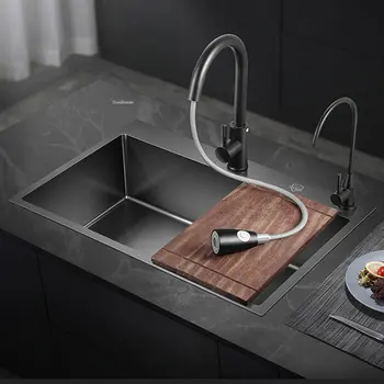 Кухненски мивки Nano с една чаша, голяма мивка за дома, черно мивка за измиване на съдовете от неръждаема стомана, kitchenware над мивка, кухненски принадлежности