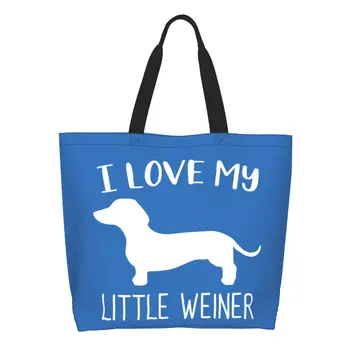 I Love My Little Weiner на Хранителни чанта за Пазаруване С Принтом, Холщовые Чанти-Тоут През Рамо, Голяма Чанта Голям За Кучета порода Дакел