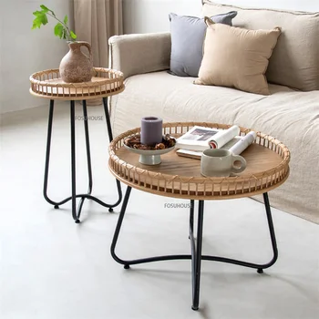 Холни маси от ратан в американски стил за мебели в хола, просто творчески кръг Многофункционална масичка, Приставной масичка за дивана