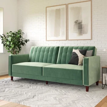 Преходен futon и разтегателен диван с хохолками DHP, светло зелено кадифе