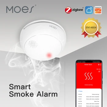 MOES ZigBee Умен Безжичен Детектор за дим Пожарна аларма 85 db, сензор за Сирени, Интелигентна защита на сигурността, Предупреждение за пожар на домашната кухня, приложение