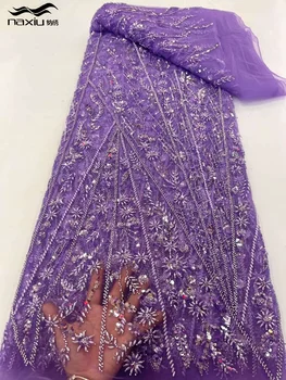 Madison-Луксозна африканска лейси тъкан в окото, пайети, френски тюл, Сватбена рокля, Бродерия на мъниста, високо качество, 2023