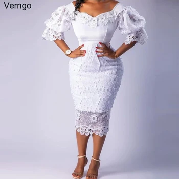 Дантелени Сватбени рокли на Русалка Verngo С Къси ръкави и цепка, Африкански женски Сватбени рокли за Младоженци Дължина до чайна, Vestido De Новия 2023