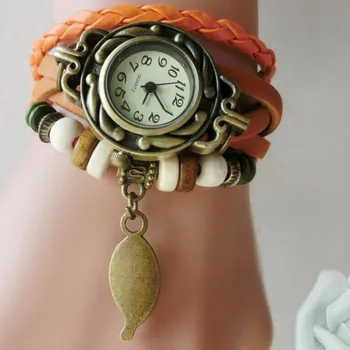 Нови Часовници-гривни за жени, ретро Кожени часовници с отложено във формата на листа, аксесоари за гривна с растенията, подарък, Relogio Feminino, Директна доставка