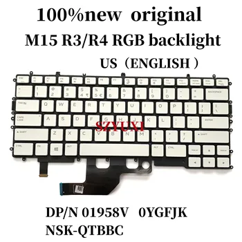 100% Нова Английска клавиатура за Dell Alienware M15 R3 R4 RGB US с подсветка Бял Цвят YGFJK 1958V NSK-QTBBC