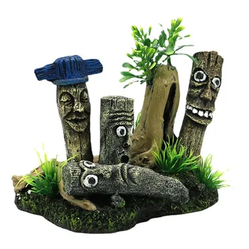 Фигурка Моаи от смола, украса за аквариум, Подводен пейзаж, Статуята на Великденския Остров, украса за кутия за Влечуги