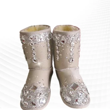 Моден зимни обувки с кристали неправилна форма, удебелена топло нескользящая популярна дамски обувки, изработени от памук с кадифе, дамски обувки