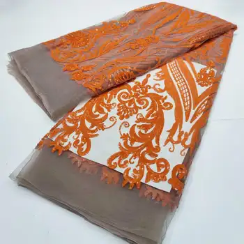 Продажба на едро на африканската завързана кърпа 2023 най-Новата оранжева индийски плат сари Благородна тюлевая плат с 3D блясък сватбената рокля