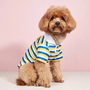 Синьо-бяла раирана дрехи за кучета, риза, Кавайная дрехи за домашни любимци, Модерен всекидневен костюм с принтом, Модерен пролетно-есенни продукти за малки кучета, продажба на Едро