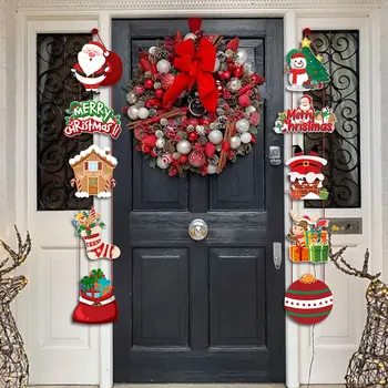 Коледа Двустишие На Вратата Хартиена Декоративно Двустишие На Вратата, Мультяшное Двустишие на Дядо Коледа, Снежен човек, Лосове, Коледни Украси за Партита