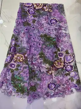 Висококачествена цветна бродерия с пайети Френски Тюл Окото Африканска лейси плат с пайети за официални рокли за Сватби и Партита