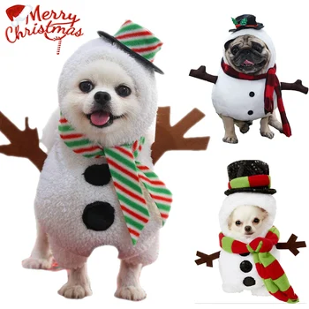 Забавна Коледна дрехи за кучета, Зимна Топла Сладка Дрехи за домашни любимци Smowman, Коледен костюм на Котка-Булдог, костюм за парти в чест на Хелоуин