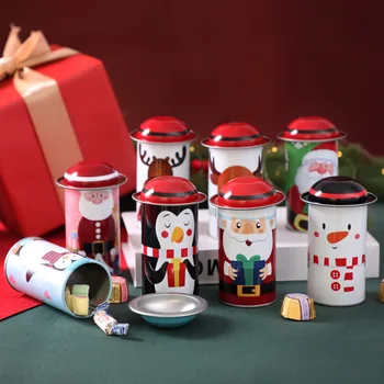 Капацитетът на тенекиен кутии за Коледни шоколадови бонбони, Дядо Коледа, Снежен човек, Желязна банка за съхранение на бисквити, шоколад, детски подарък кутии с различни цветове