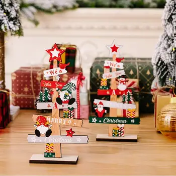 Настолна Коледна дървена Табела Снежен Дядо Коледа, украса със собствените си ръце, Дървени плакети, Коледна украса за дома, 2023 Нова година