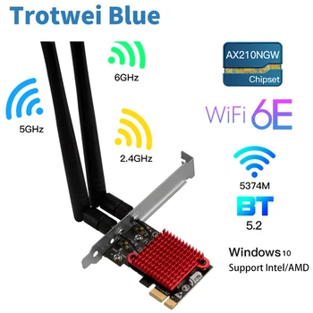 WiFi 6 Безжичен Адаптер, PCIE трибандов Intel AX210 Безжичен Wi Fi 6E 802.11 AX 5374M Настолна мрежова карта Bluetooth 5.2 Поддръжка 6G