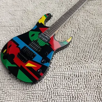 Класическа заводска електрическа китара в червена, синя, на черно-жълта ивица, светеща, електрическа китара
