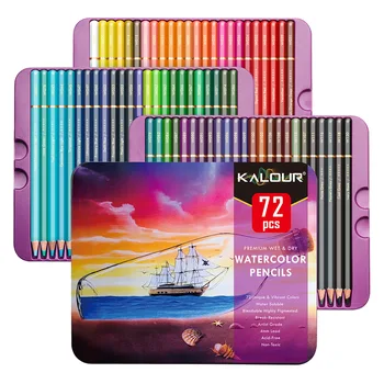Набор от акварельных моливи KALOUR 72шт, водоразтворими писалка за рисуване, цветни молив за colorization, перо, перушина и наслояване