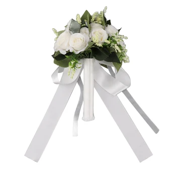 Сватбен букет на булката, Декоративна Романтична Елегантна изкуствена бяла роза за сватбени партита, за фотостудий