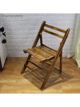 Портативен сгъваем стол от масивна дървесина, трапезария стол от кипарис, дървен стол за барбекю, стол с подаде дървена облегалка