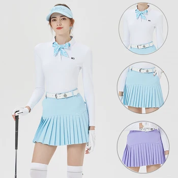 Жените риза за голф Blktee с дълъг ръкав, Тънки ежедневни блузи с пеперуда, Дамски Тънък плиссированная пола, Дишаща костюм за голф с висока талия