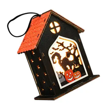 Декоративен Фенер е Страшно Къща Декоративна Дървена Маса за Хелоуин Осветени бижута са подбрани Знак За Дома