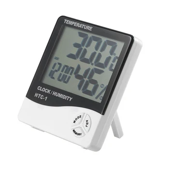 HTC-1 Цифров LCD стаен термометър, сензор за температура и влажност-часовник с будилник