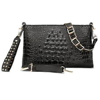 Чанта от крокодилска кожа, луксозни дамски клатчи, маркови дизайнерски дамски чанти-незабавни посланици, чанти през рамо, чантата през рамо, черен