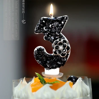 Черни Розови Свещи за рожден Ден за Торти 0-9-Сървиз, Детска Свещ за Рожден Ден, за Торта Декор, Оригинални Поставки за Свещи за рожден Ден