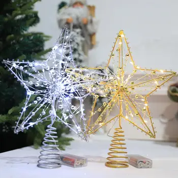 Кухи Декоративен Коледа Topper, захранван с батерии, Led Украса за Коледната Елха с Творчески Выдалбливаемым дизайн във формата на Пентаграма 3d