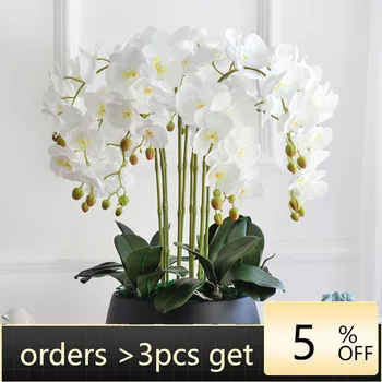 1БР Имитация на декоративно цвете от коприна, Изкуствена орхидея Phalaenopsis, Сватбен декор на цветя за партита, Реквизит за снимки, Домашно цвете изкуство