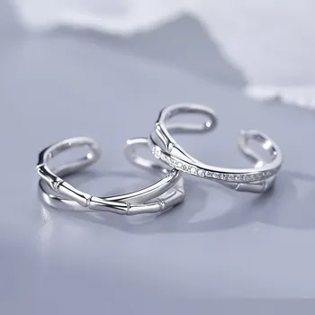 FEHOW Пръстени с кристали във форма на бамбук, двойка пръстени за мъже, жени, Темперамент, Регулируем пръстен с Кристали, бижута сватба