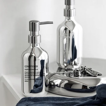 Опаковка сапун със сребърно покритие, Бутилирана Огледало, Ръчна преса, за многократна употреба на Шампоан, Лосион за тяло, захранващи сапун за ръце, контейнер за баня