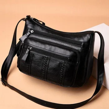 Нова ежедневна Дамска чанта от мека изкуствена кожа, висококачествена чанта за през рамо с множество джобове, однотонная женствена чанта през рамо