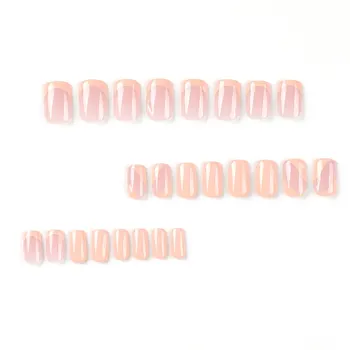 Френски гланцов лак за нокти, светло розово квадратен изкуствени нокти, лесно се нанася, за начинаещи, на практика декорация на нокти