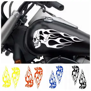 Стикер с черепа за газова бутилка мотор, 2 броя, икона с образа на Пламък под формата на черепа, Стикер Емблема на мотоциклет, Етикети