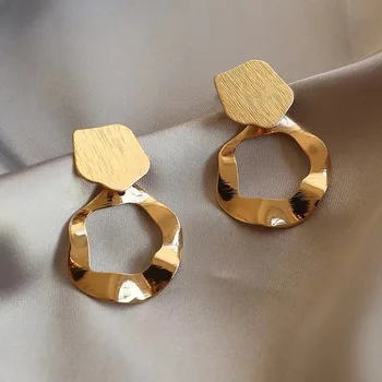 Корейски минималистичные метални кръгли обеци-капки за жени, ретро Персонализирани обеци неправилна геометрия, трендови аксесоари за уши