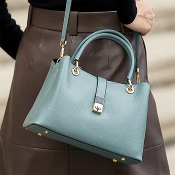 Горещи Чанти от естествена кожа Оригинална Дамска чанта ръчна изработка В бизнес стил Чанти от естествена кожа, Черен Bolsa Feminina #wg356