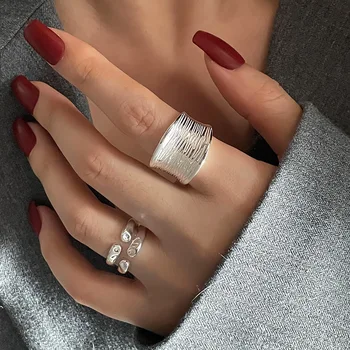 Ново Модно Сребърен пръстен с отворен пръст, Двойно Широко Геометрично Винтажное пръстен За жени, подарък за момичета, Директна доставка на Едро