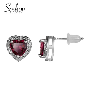 SODROV Романтична червен цвят на Цирконий във формата на сърце обеци-карамфил за жени сватбени декорации