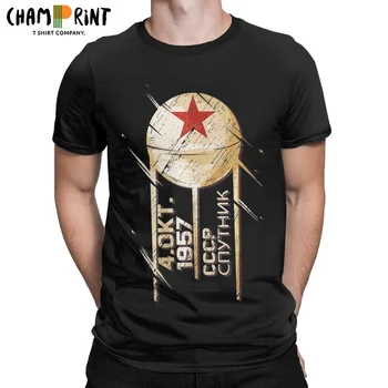 CCCP Sputnik Space Satellite Мъжка тениска Руска Съветска новост, Тениски с къс ръкав и кръгло деколте, памучни блузи 6XL