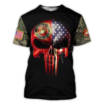 Мъжка тениска с принтом хартата на Съединените Щати, Модерен Топ с черепа, Ежедневни тениска в камуфляжном стил с къс ръкав, Отгоре размер Плюс