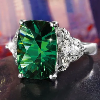Луксозно дамско платинен пръстен с покритие от зелен цирконий, моден тренд, пръстен на пръста от медна сплав, дамски официални украса за годеж