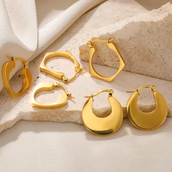 Обеци от неръждаема стомана, златен на цвят, За жени, Геометрично пръстен-линия за ушите, Минималистичные Модерни Елегантни бижута и аксесоари, Подаръчни комплекти