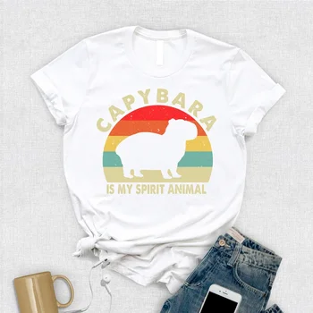 Capybara Is My Spirit Animal Риза, Любител на животните, Капибара, Скъпа Риза с животни, Капибара, Топ С къс ръкав, Ризи С Кръгло деколте, 100% cctton y2k