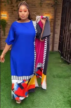 Елегантни африкански рокли за жени 2023, Ново мюсюлманската Модно Свободно Maxi-дълга рокля с къс ръкав, Дашики, дрехи с принтом на Анкара, Халат за баня